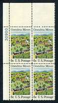 Grandma Moses Painting - Baseball Plate Number Block of 4 United States, 1969